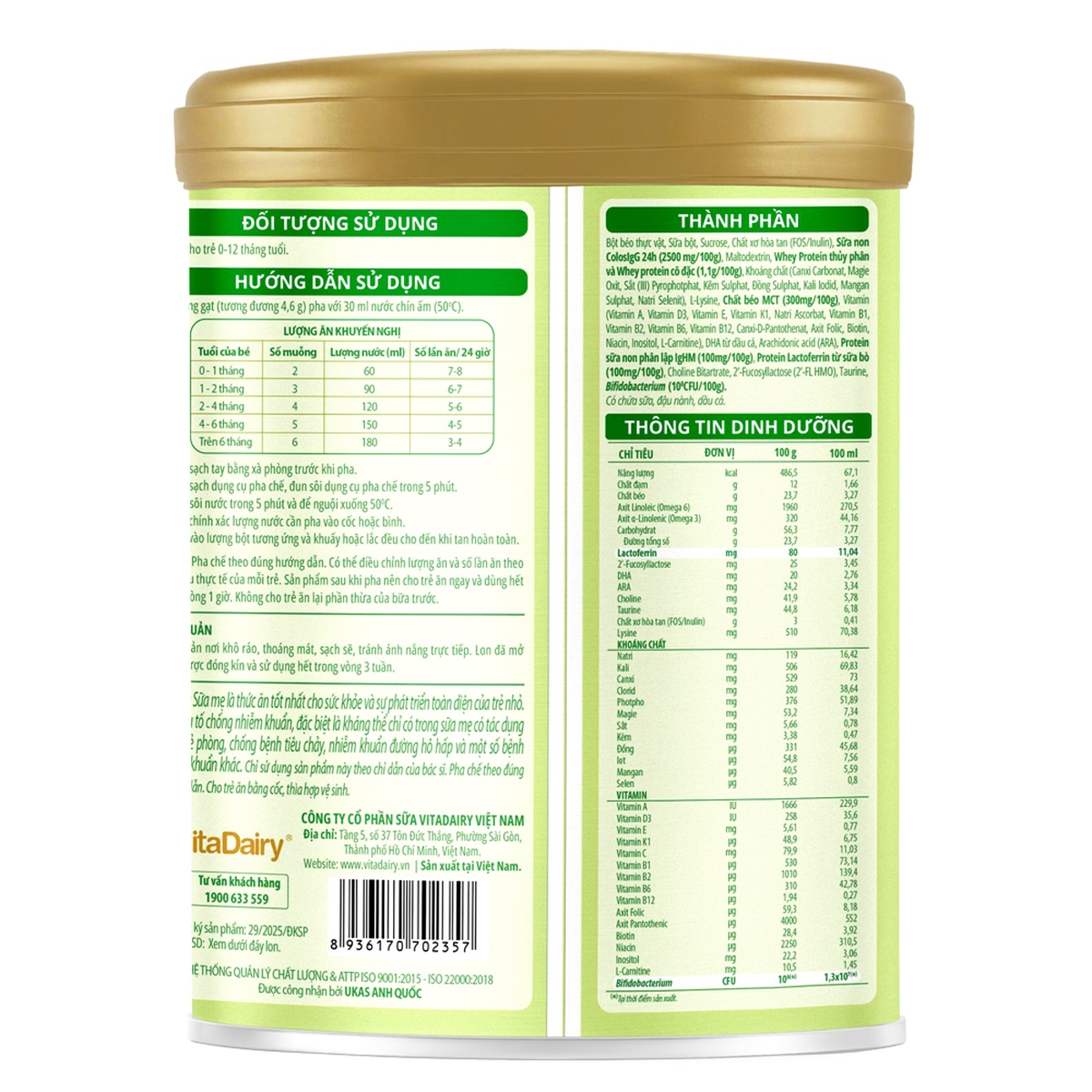 Sữa ColosBaby Lactoferrin 0+ 800g - mặt sau