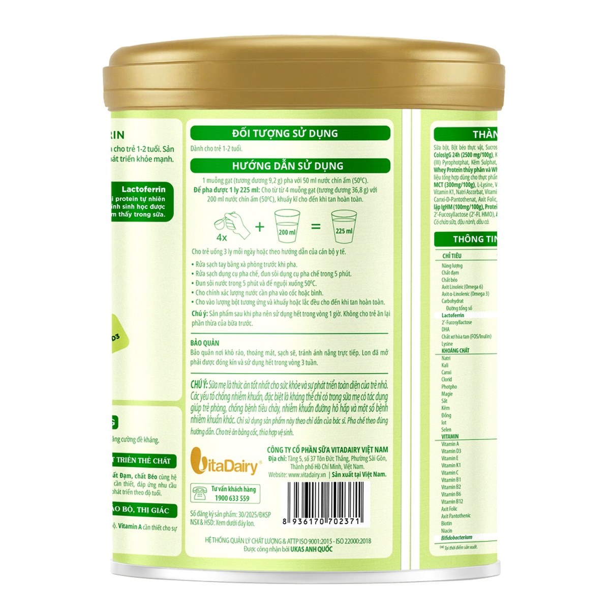 Sữa ColosBaby Lactoferrin 1+ (cho bé từ 1-2 tuổi) 800g - mặt phải