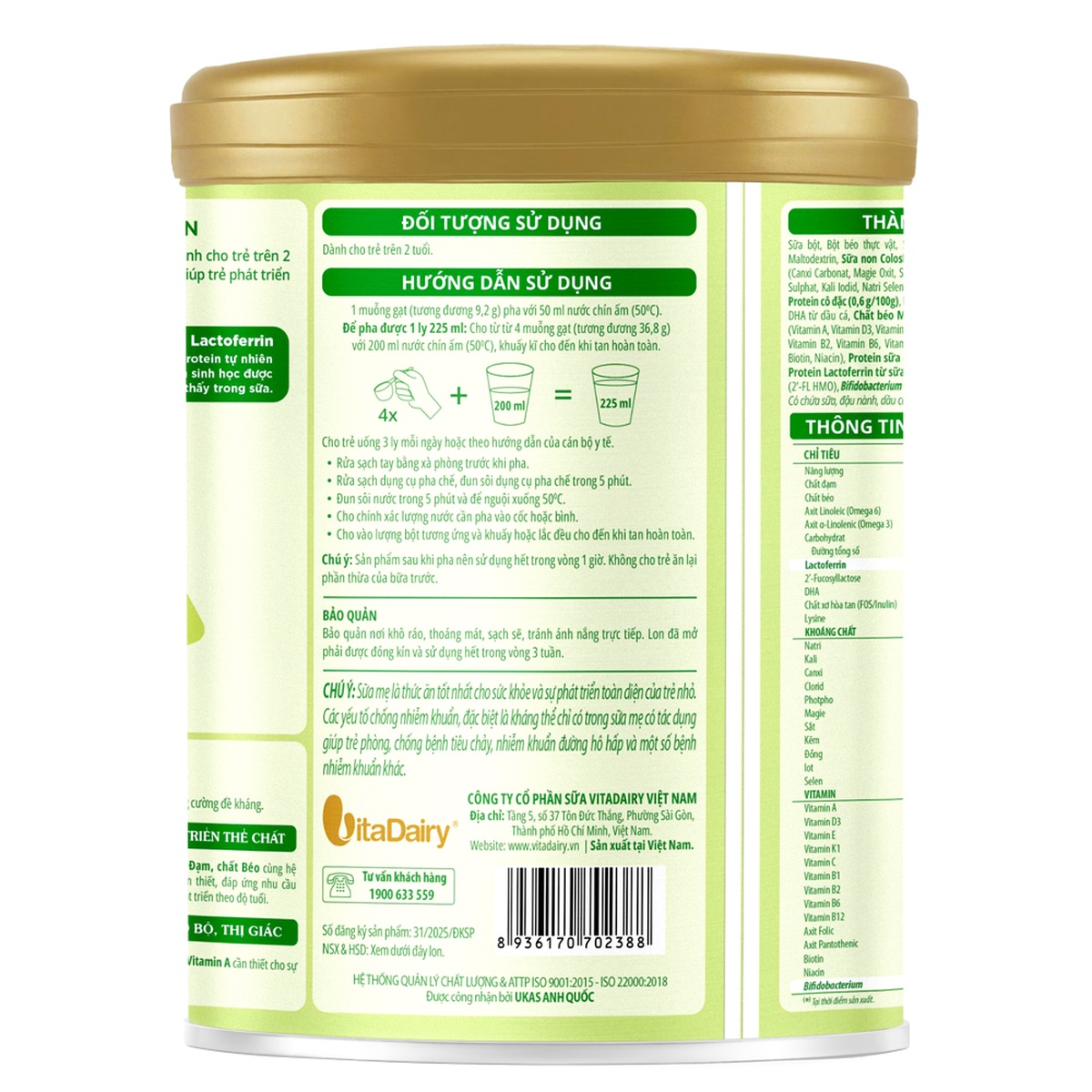 Sản phẩm dinh dưỡng công thức ColosBaby Lactoferrin 2+ 800g dành cho bé 2Y+ - mặt phải