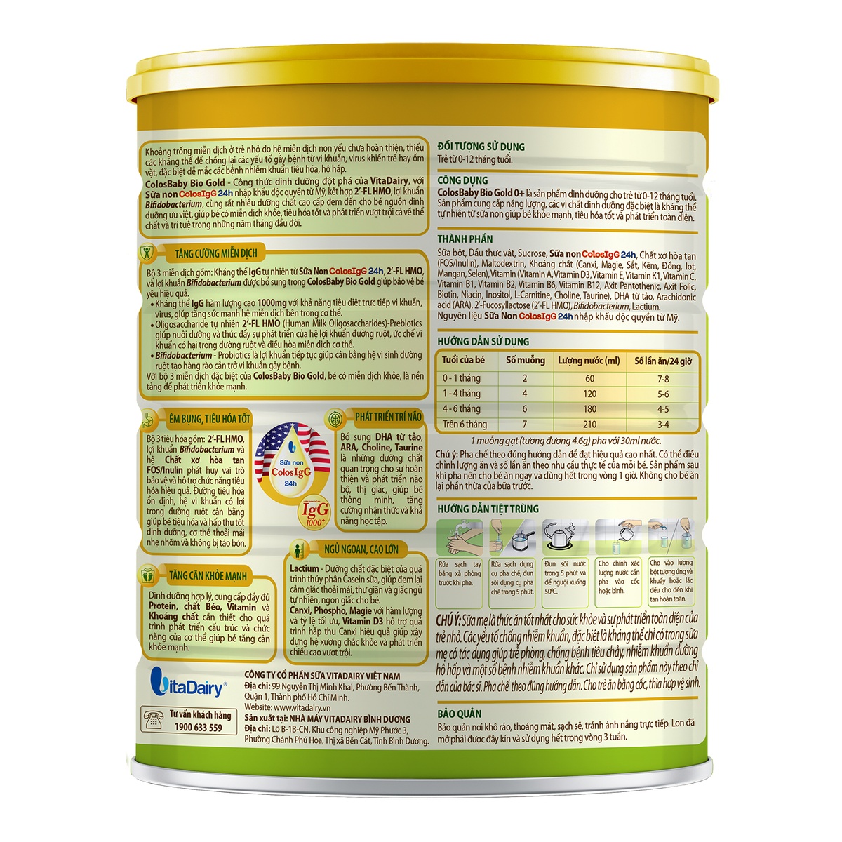 Sản phẩm dinh dưỡng công thức Colosbaby BIO Gold 0+ 800g cho bé từ 0-1 tuổi - mặt trái