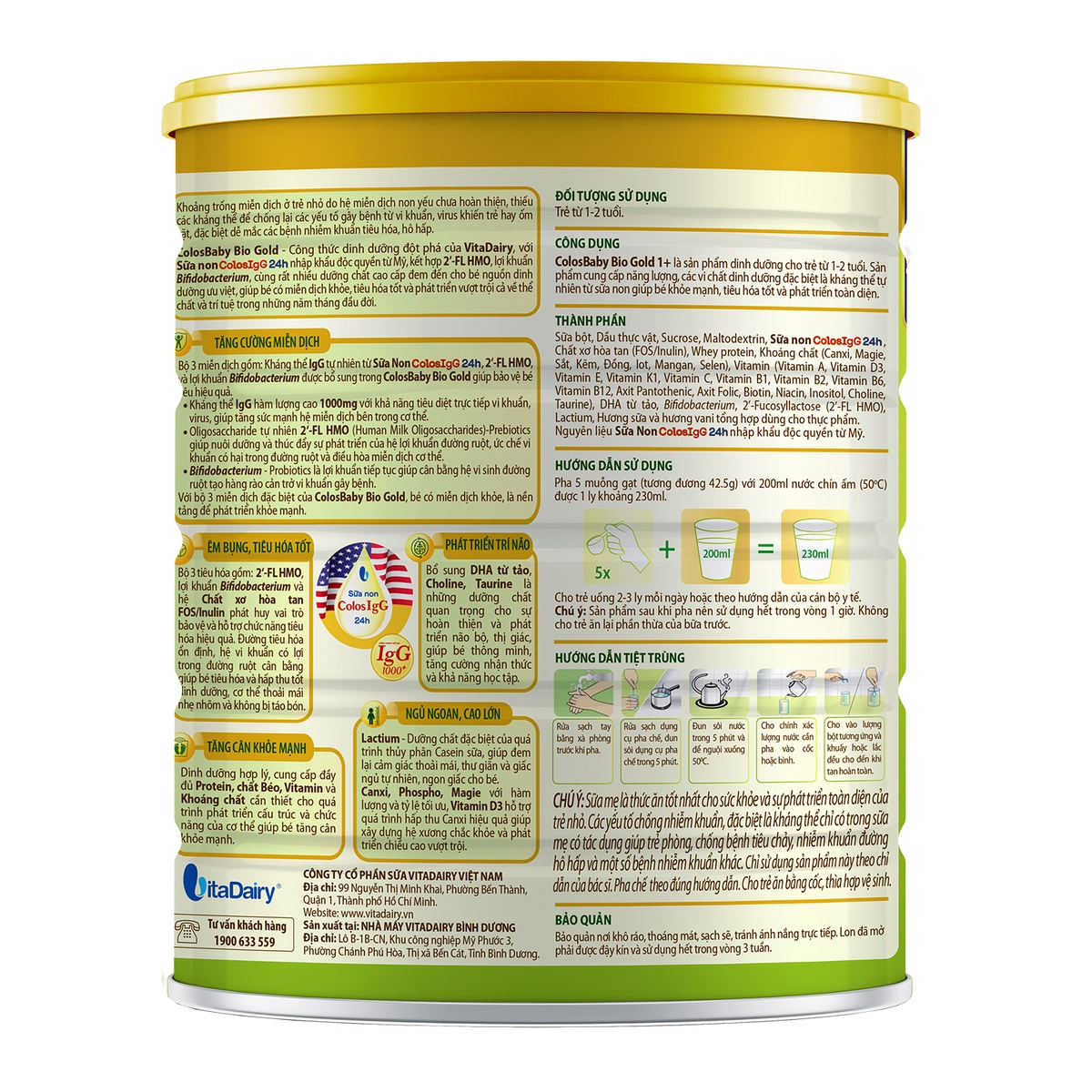 Sữa Colosbaby BIO Gold 1+ (cho bé từ 1-2 tuổi) 800g - mặt trái