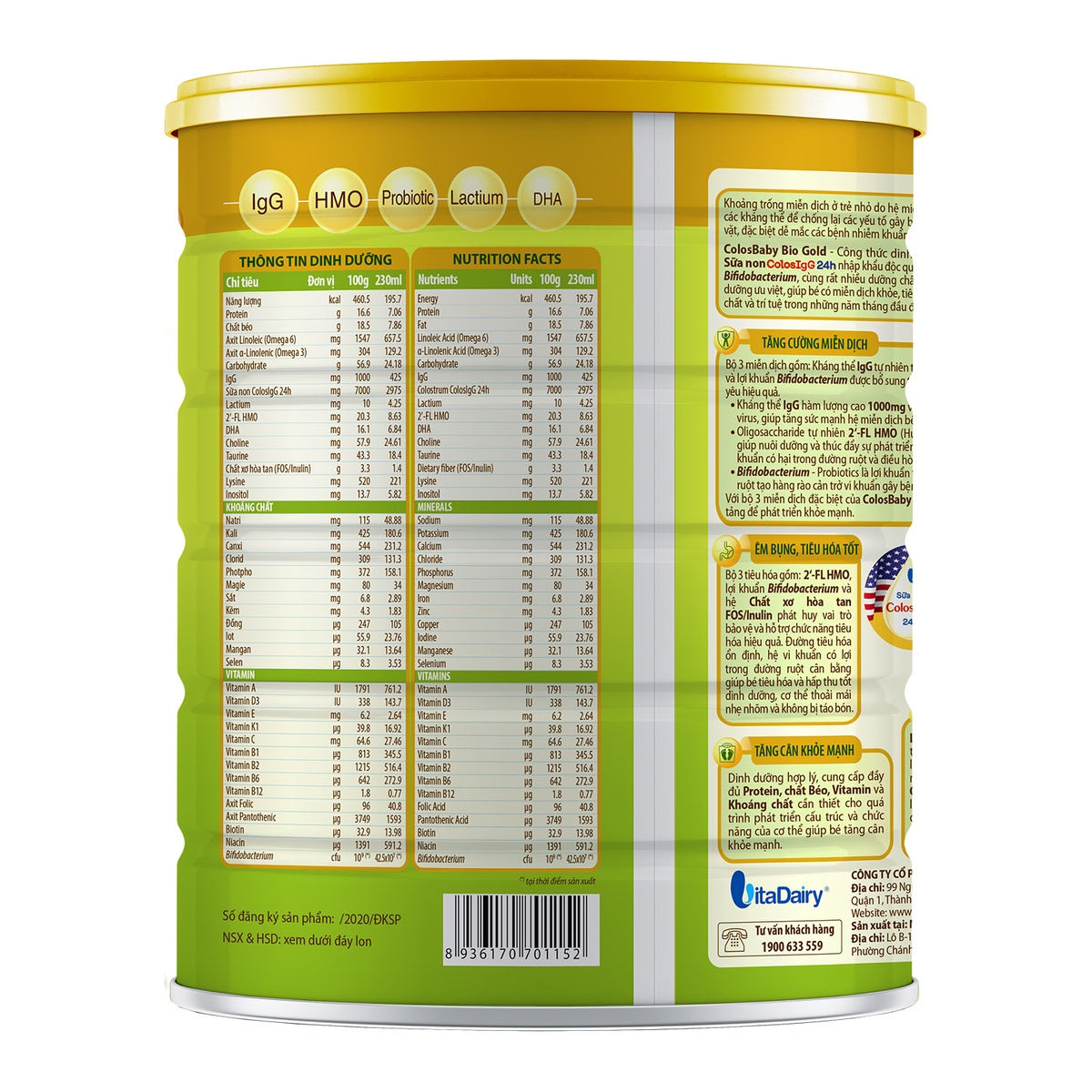 Sữa Colosbaby BIO Gold 1+ (cho bé từ 1-2 tuổi) 800g - mặt phải