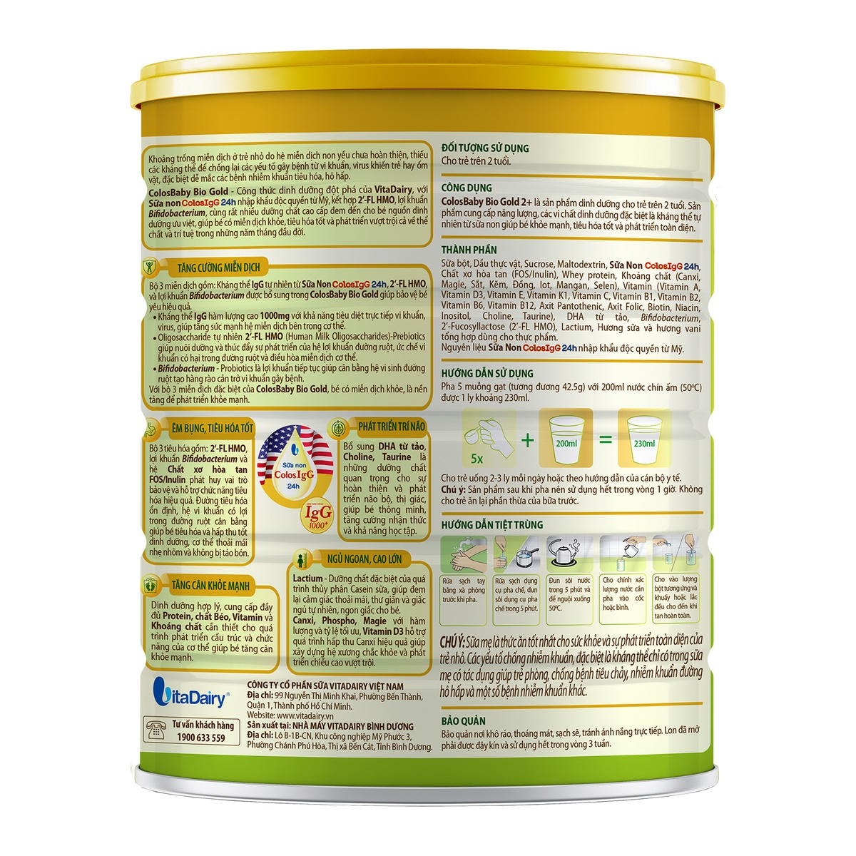 Sữa Colosbaby BIO Gold 2+ (cho bé trên 2 tuổi) 800g - mặt trái