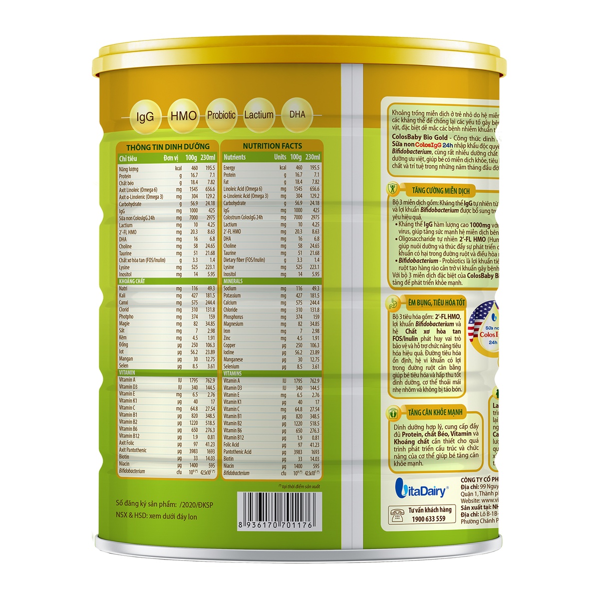 Sữa Colosbaby BIO Gold 2+ (cho bé trên 2 tuổi) 800g - mặt phải