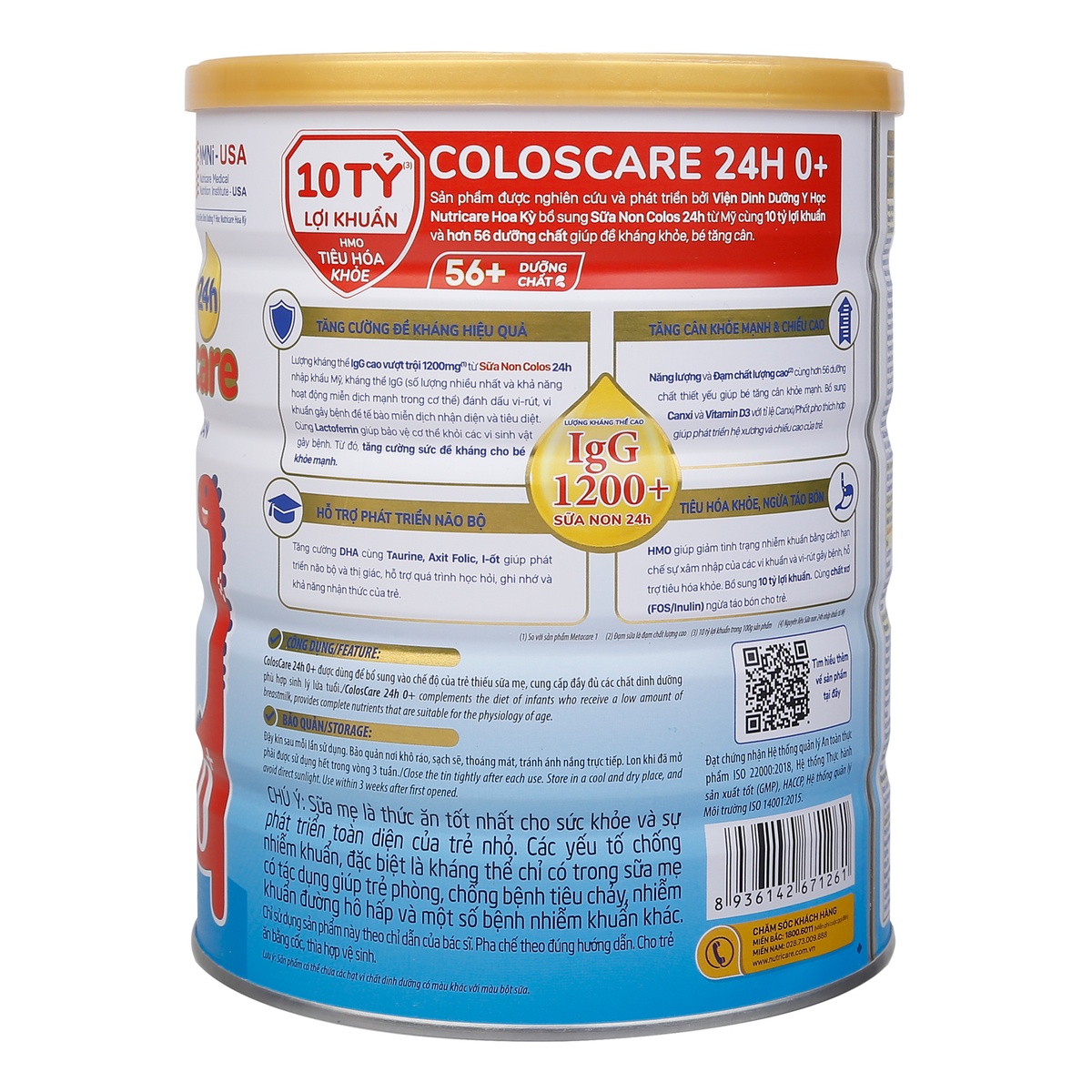 Sữa ColosCare 24h 0+ (cho bé 0-12 tháng) 800g - mặt trái