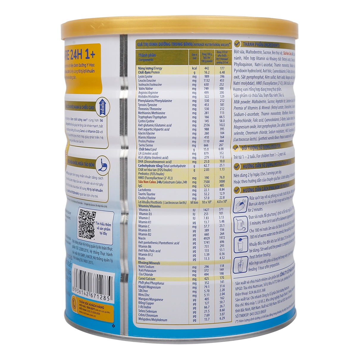 Sữa ColosCare 24h 1+ (cho bé từ 1-2 tuổi) 800g - mặt phải