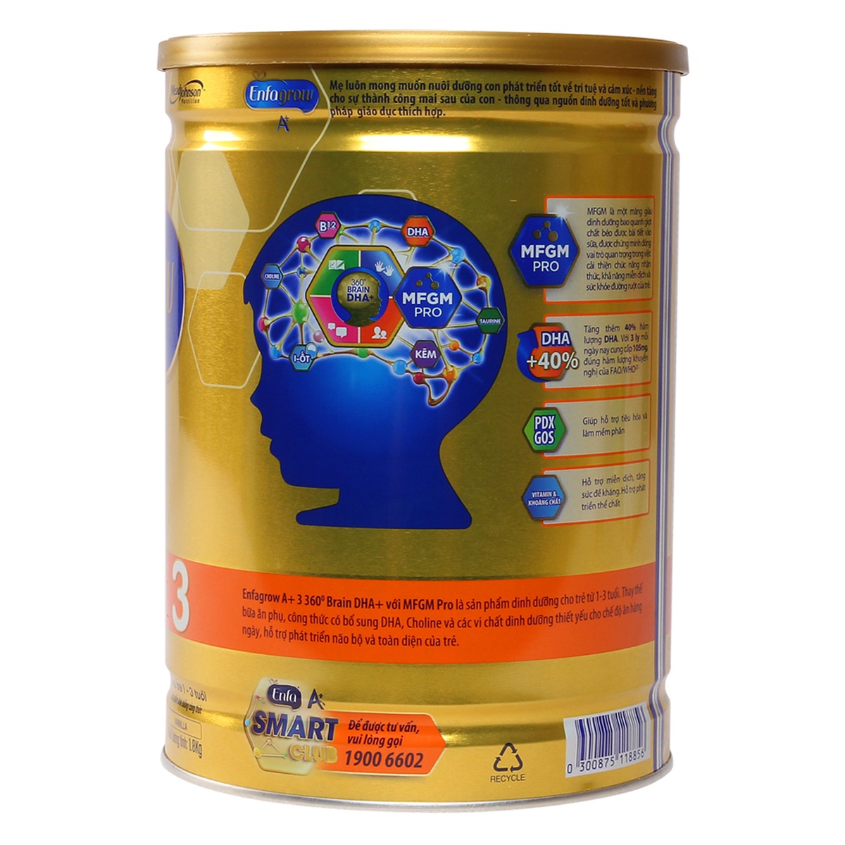 Sữa Enfagrow A+ 3 1.8kg (1 - 3 tuổi) - mặt trái