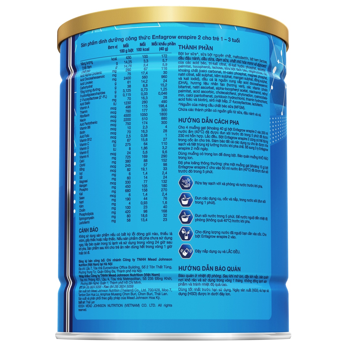 Sữa Enfagrow Enspire số 2 (350g) cho bé từ 1-3 tuổi  - mặt trái