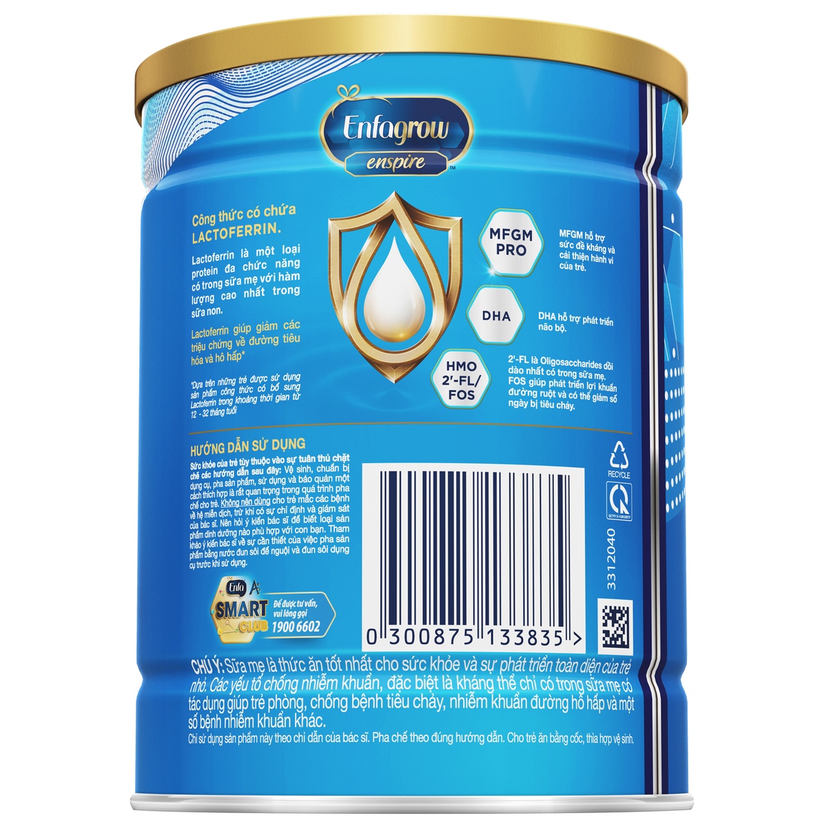 Sữa Enfagrow Enspire số 2 (350g) cho bé từ 1-3 tuổi  - mặt phải