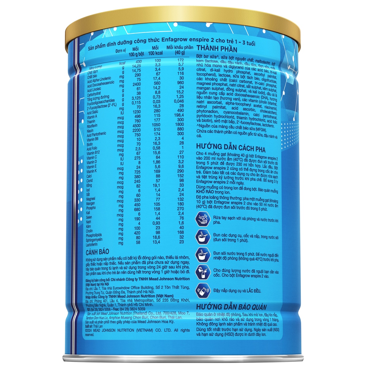 Sữa bột Enfagrow Enspire số 2 (cho bé 1-3 tuổi) 850g - mặt trái