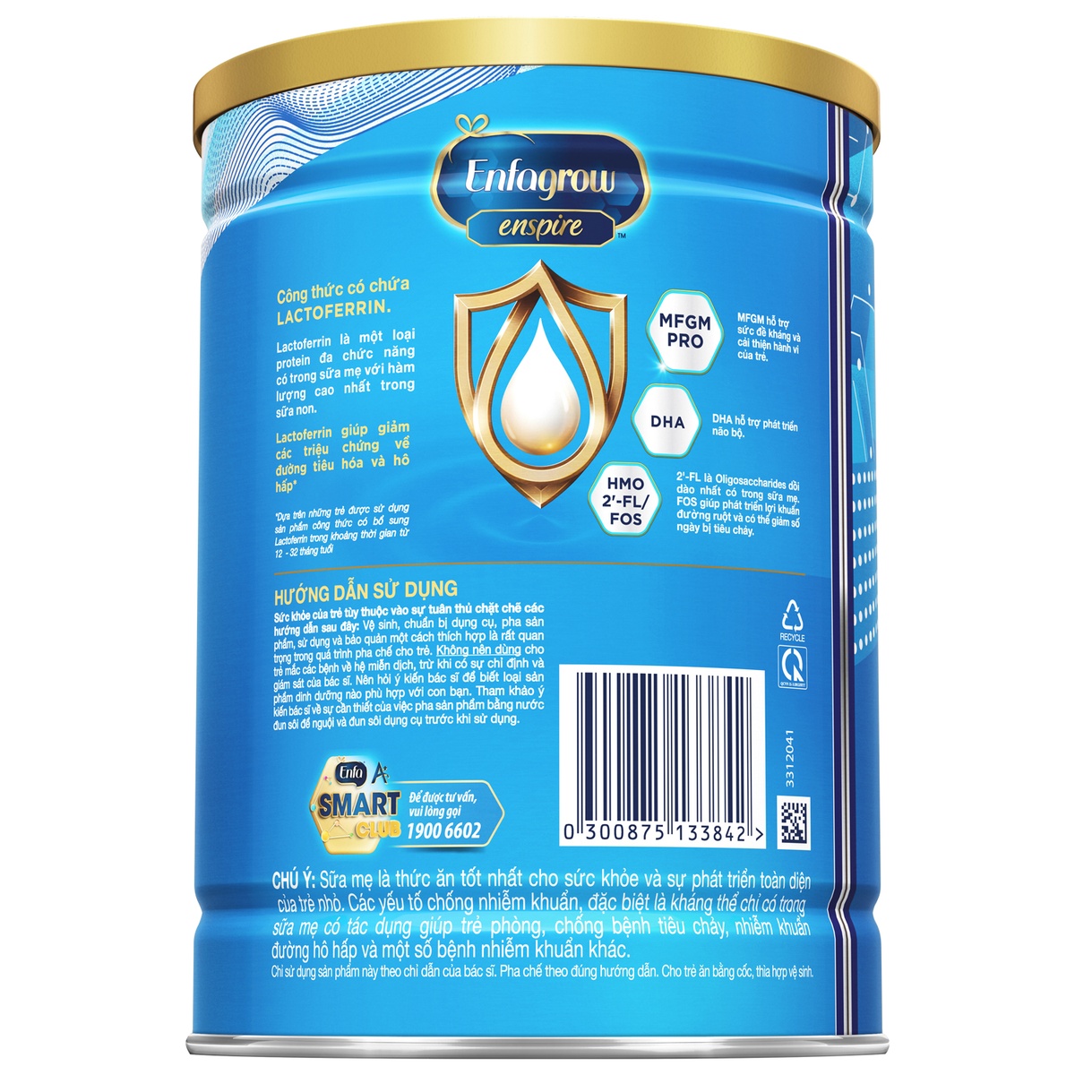 Sữa bột Enfagrow Enspire số 2 (cho bé 1-3 tuổi) 850g - mặt phải
