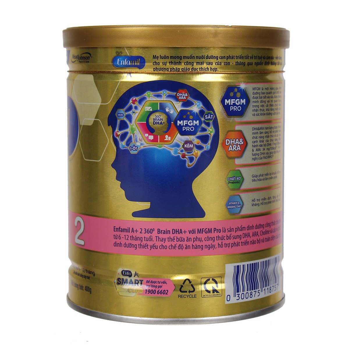 Sữa Enfamil A+ 2 400g hỗ trợ phát triển não bộ cho bé từ 6 - 12 tháng  - mặt phải