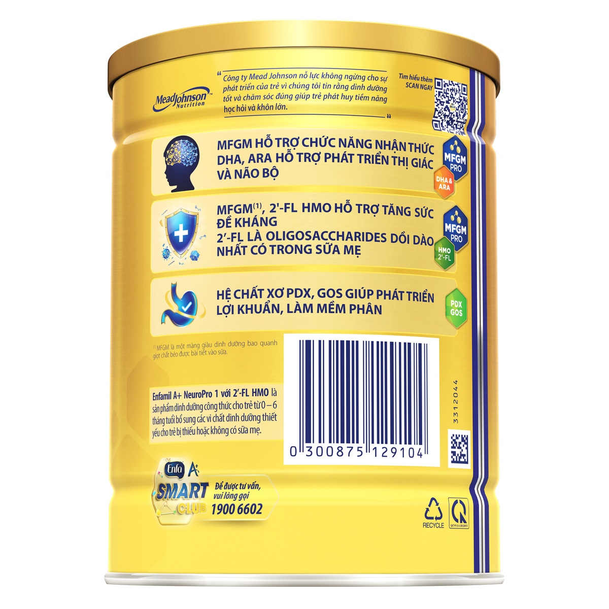 Sữa bột Enfamil A+ NeuroPro số 1 (cho bé 0-6 tháng) 400g - mặt sau