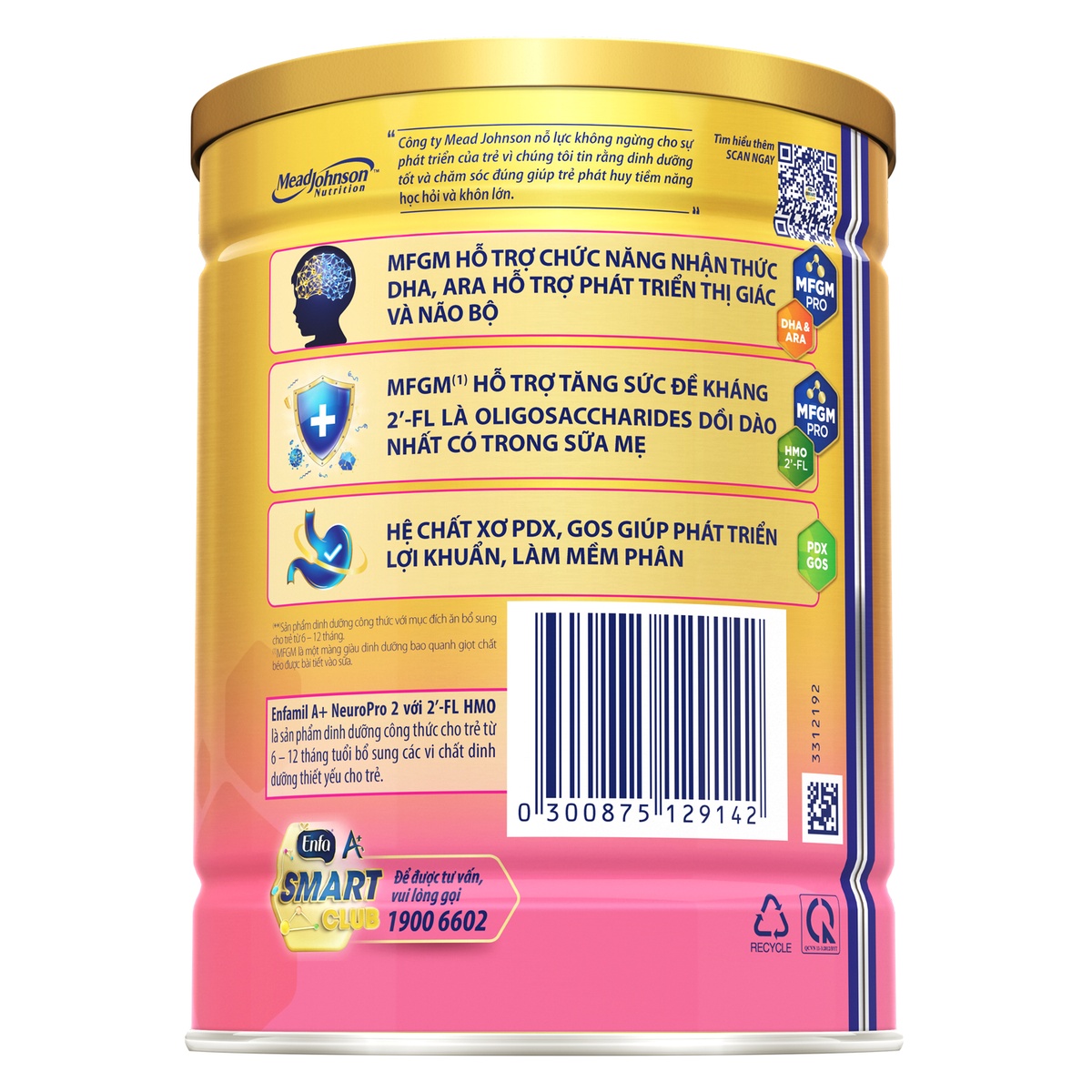 Sản phẩm dinh dưỡng công thức Enfamil A+ NeuroPro số 2 400g (cho bé từ 6-12 tháng) - mặt sau