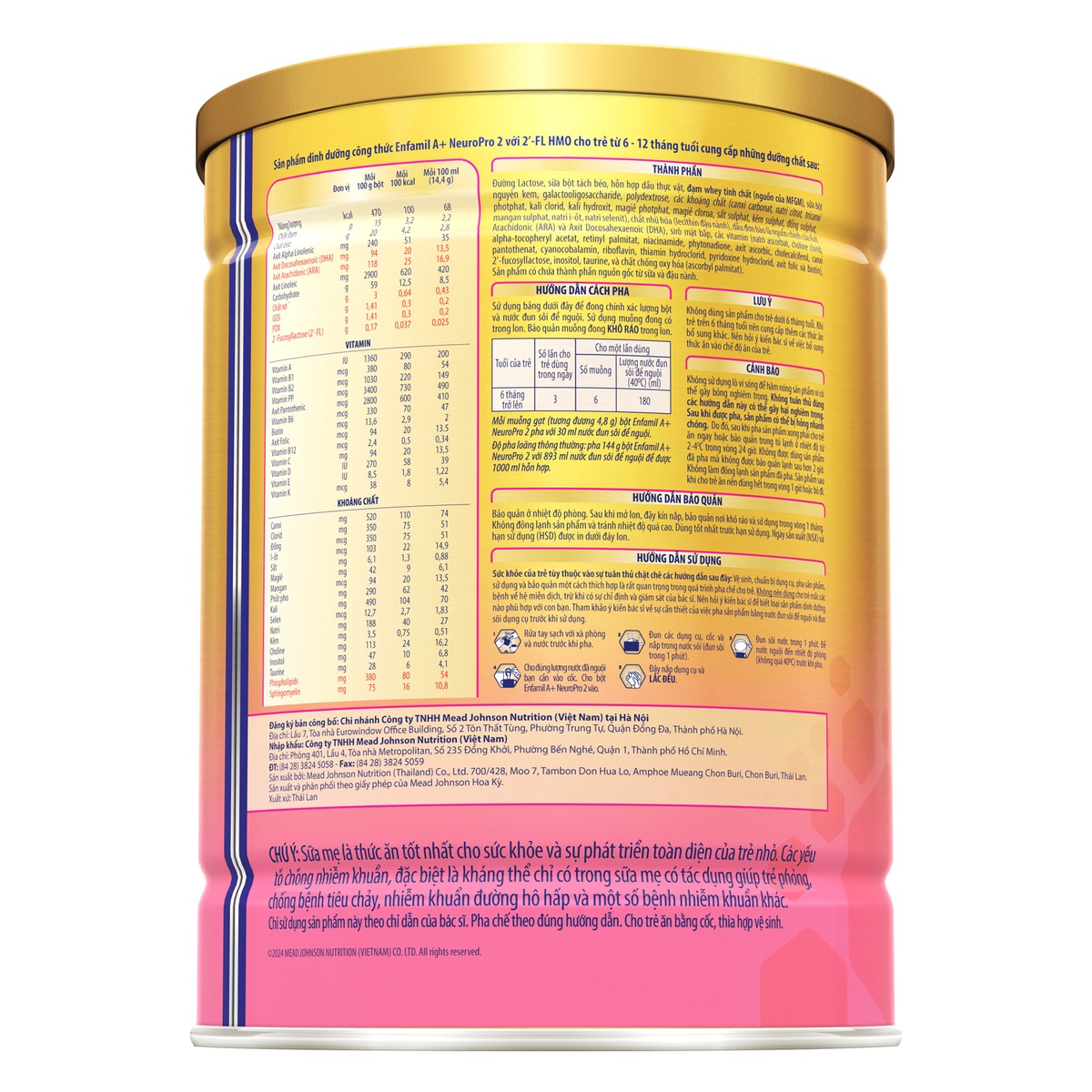 Sữa bột Enfamil A+ NeuroPro số 2 (cho bé 6-12 tháng) 830g - mặt phải