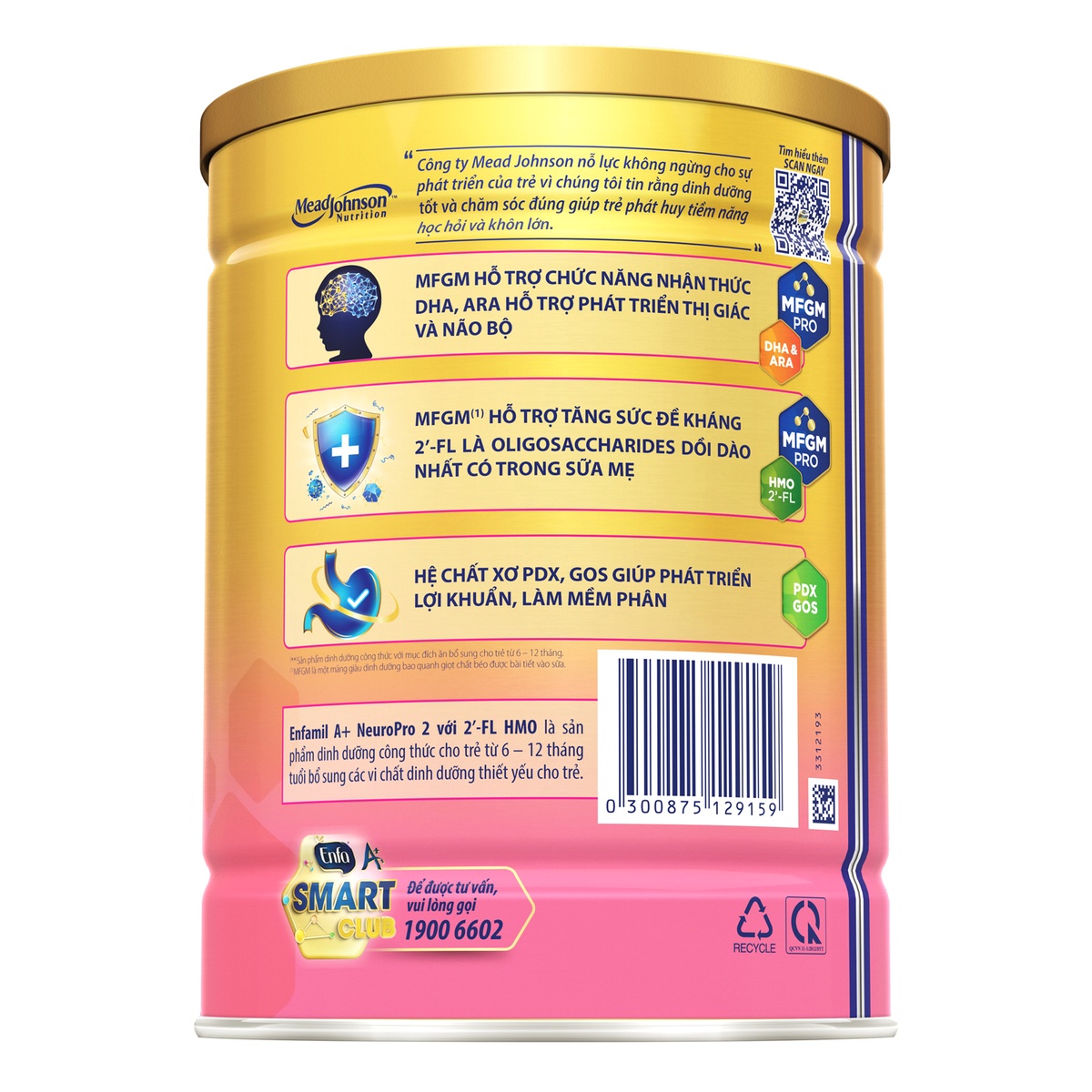 Sữa bột Enfamil A+ NeuroPro số 2 (cho bé 6-12 tháng) 830g - mặt sau