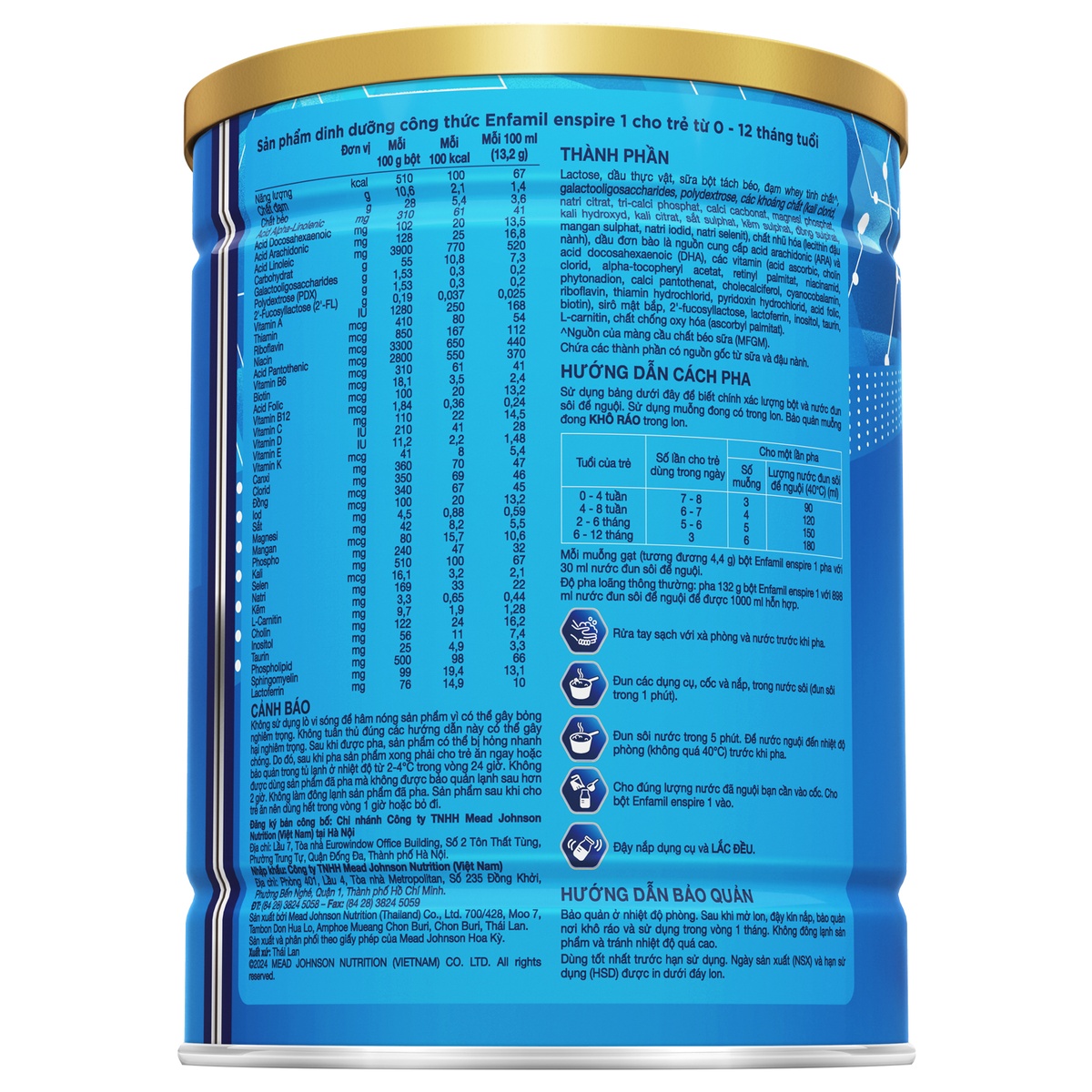 Sữa bột Enfamil Enspire số 1 (cho bé 0-12 tháng) 350g - mặt trái