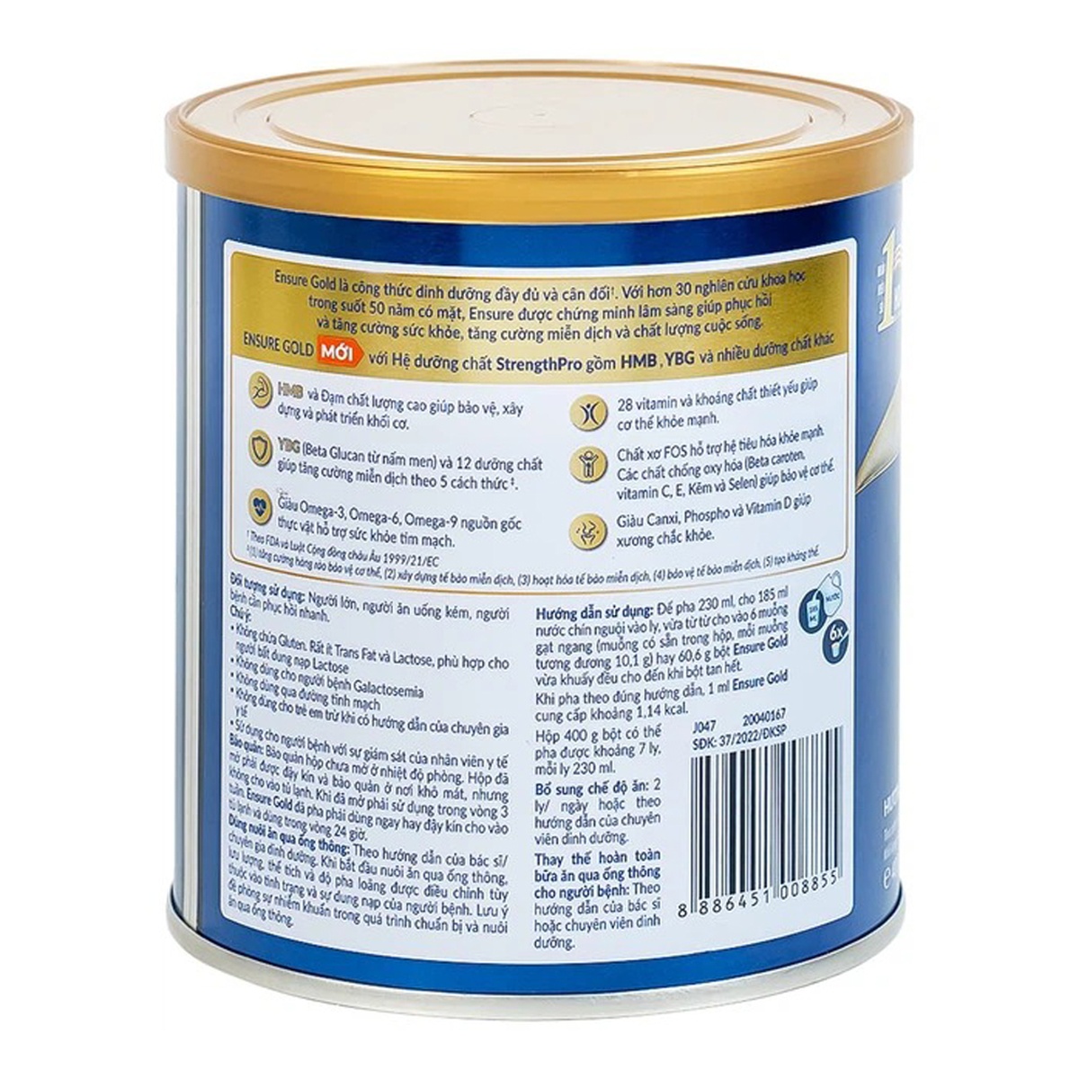Sữa Ensure Gold hương Vani 400g - 380g - mặt phải