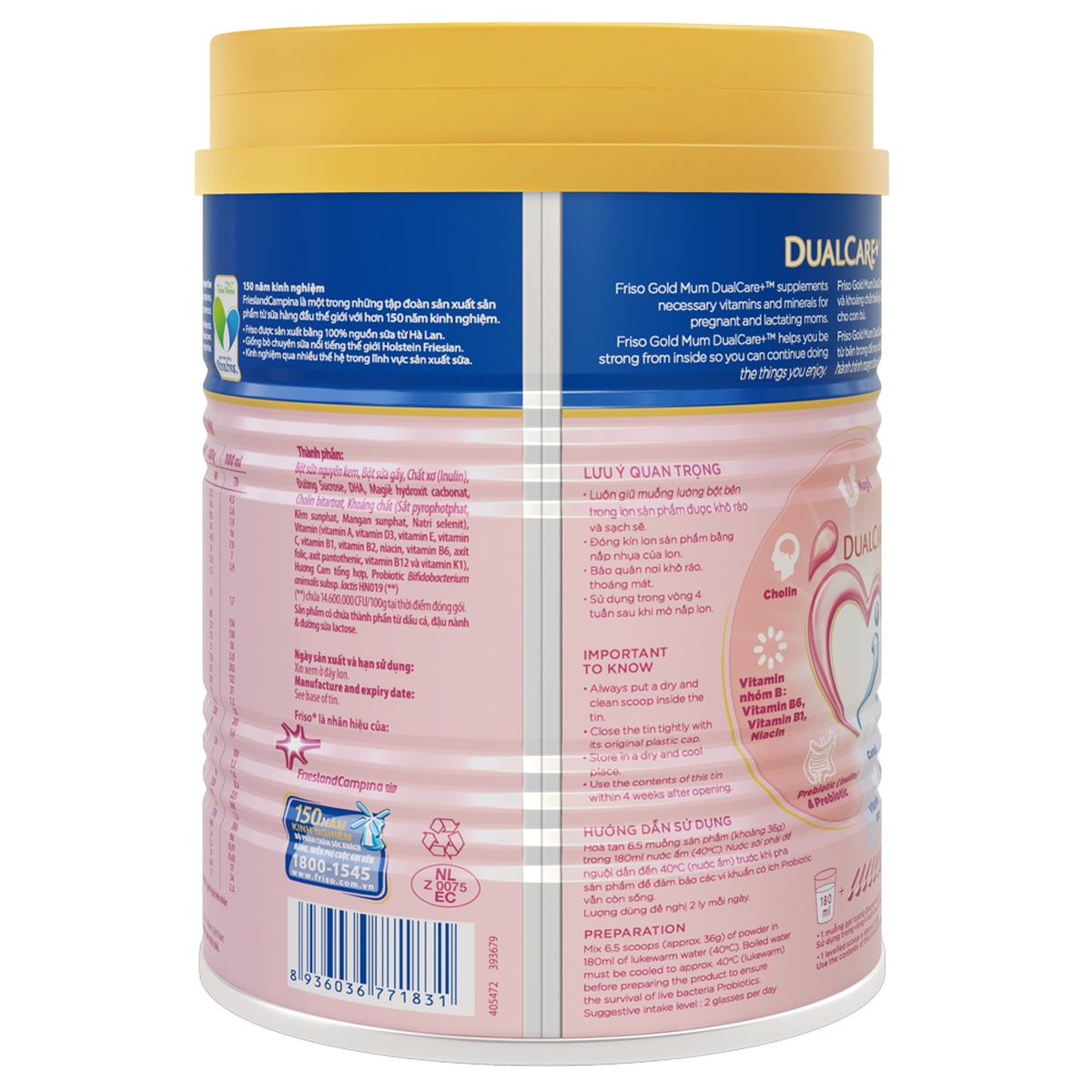 Sữa bột Friso Gold Mum 400g hương cam - mặt sau