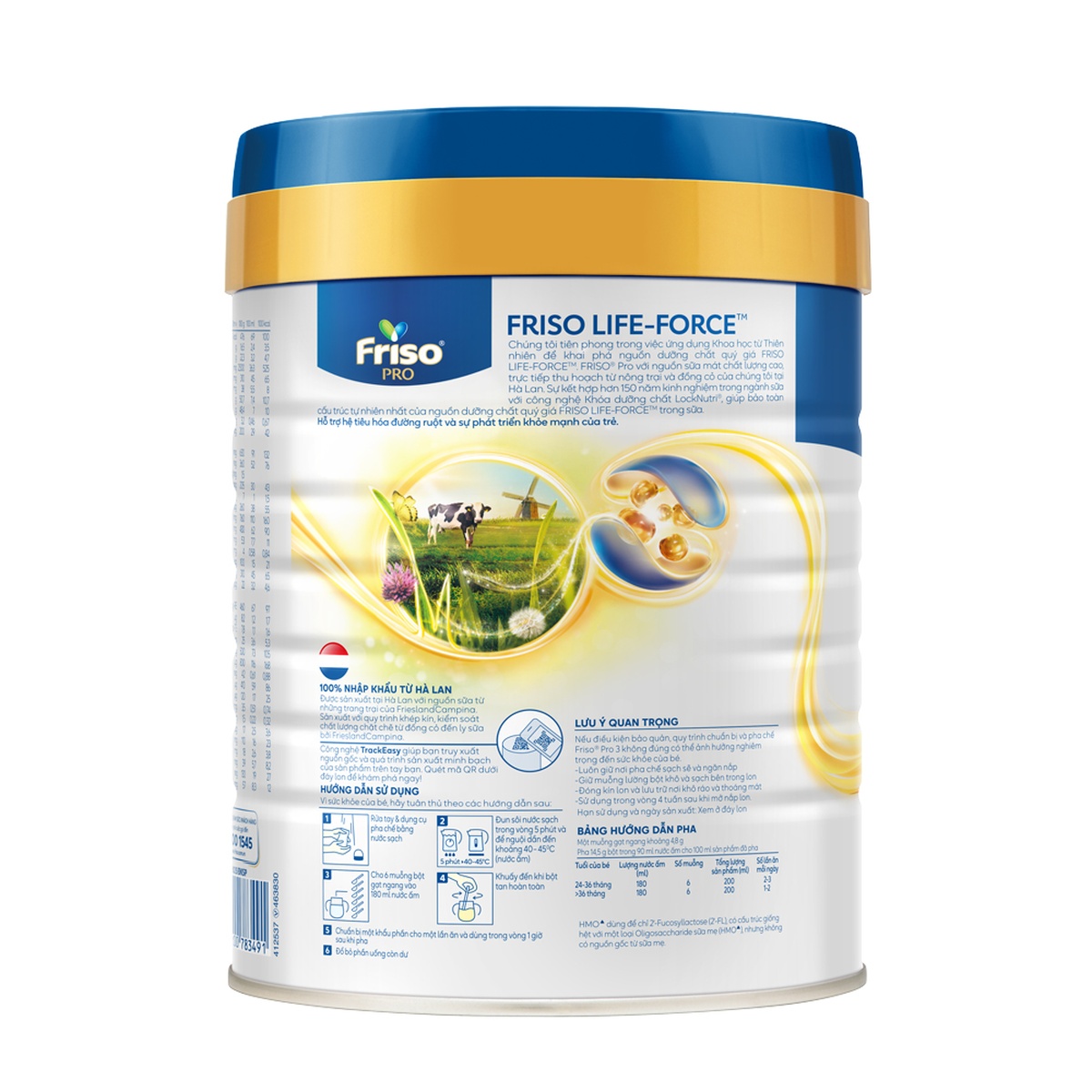 Sữa bột Friso Pro số 3 (cho bé trên 2 tuổi) 800g - mặt trái
