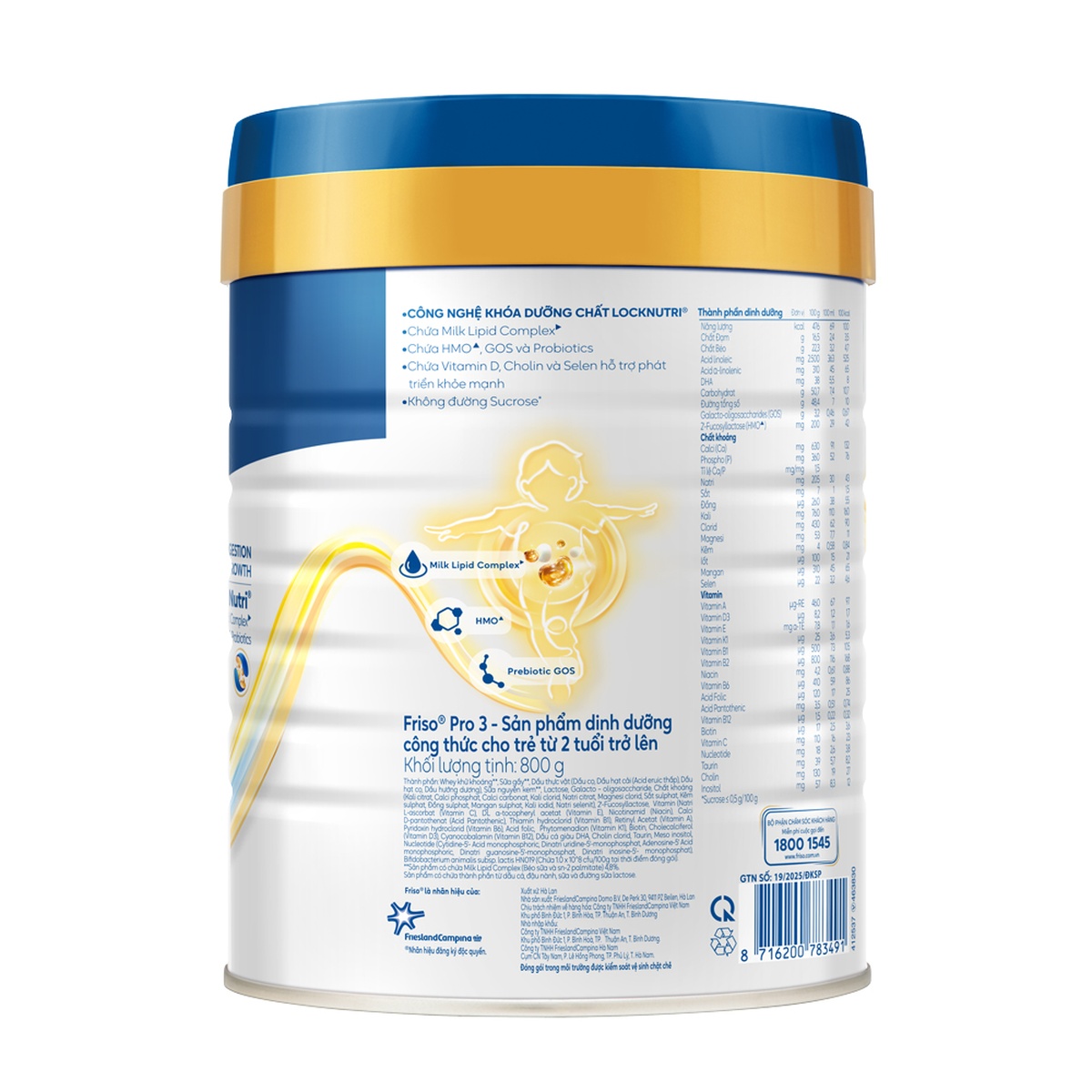 Sữa bột Friso Pro số 3 (cho bé trên 2 tuổi) 800g - mặt phải
