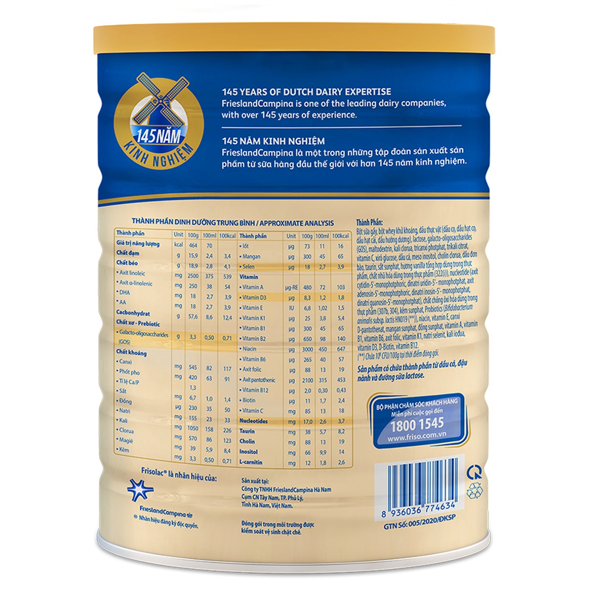 Sữa Frisolac Gold số 3 1400g cho bé từ 1-2 tuổi - mặt phải