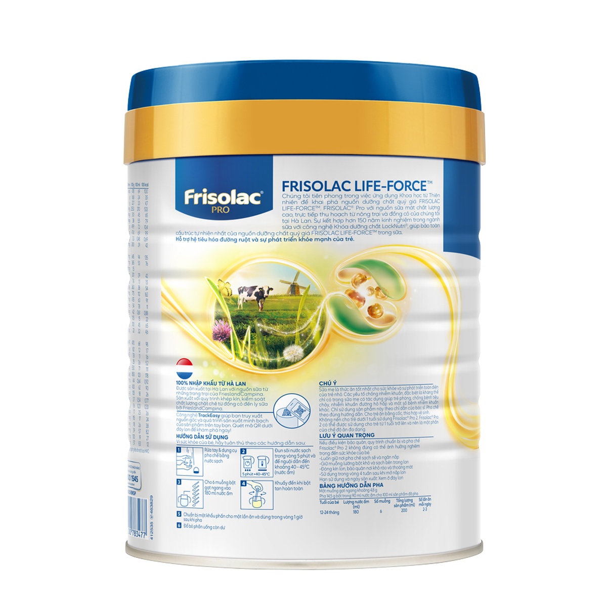 Sữa bột Frisolac Pro số 2 (cho bé 1-2 tuổi) 800g - mặt trái
