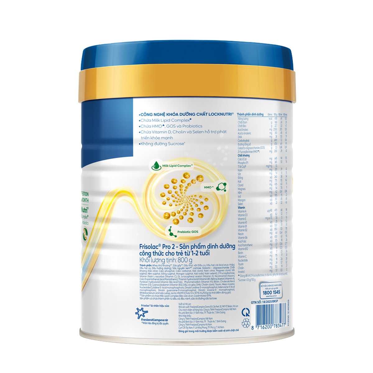 Sữa bột Frisolac Pro số 2 (cho bé 1-2 tuổi) 800g - mặt phải