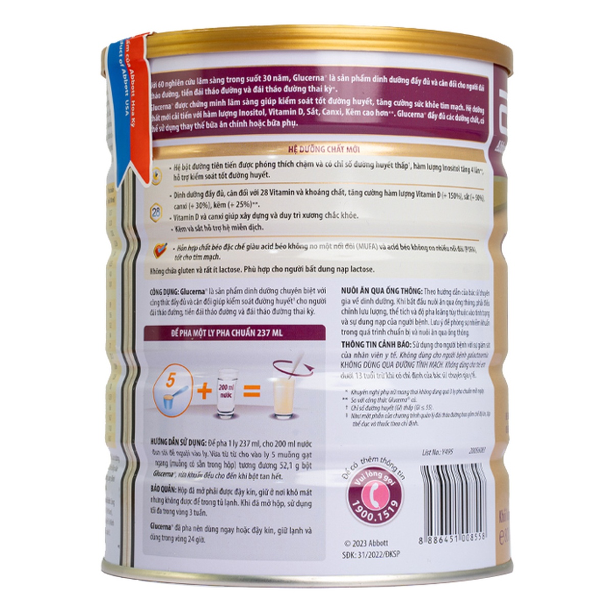  Thực phẩm dinh dưỡng y học Glucerna hương vani 800g - mặt phải