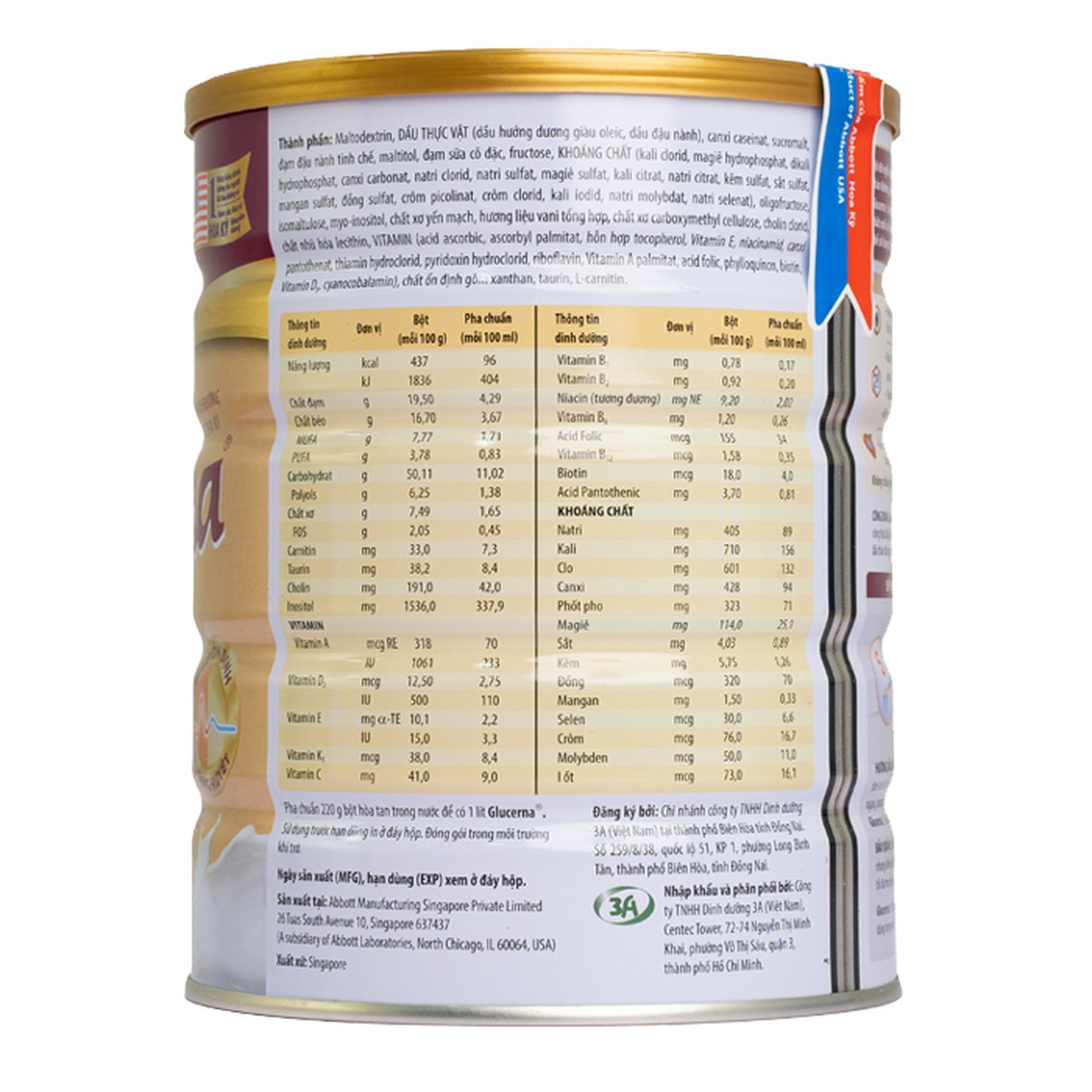  Thực phẩm dinh dưỡng y học Glucerna hương vani 800g - mặt sau