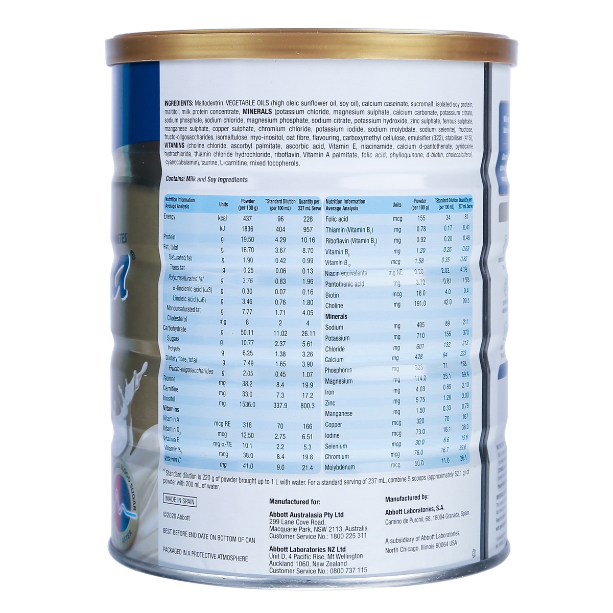Thực phẩm dinh dưỡng y học Glucerna Úc hương Vanilla 850g - mặt phải