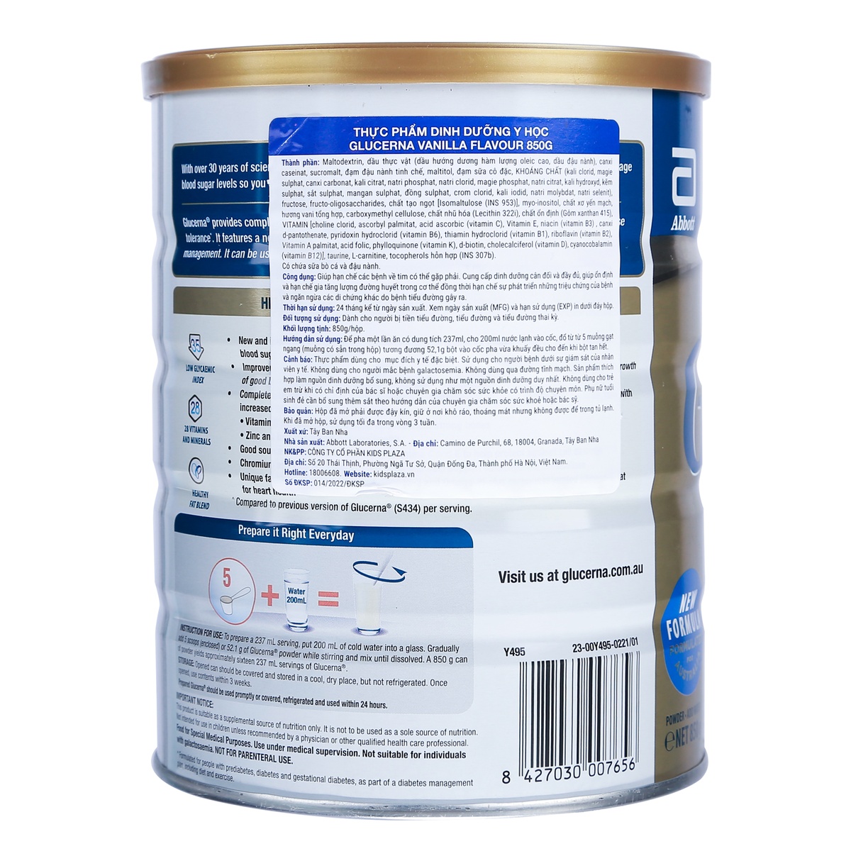 Thực phẩm dinh dưỡng y học Glucerna Úc hương Vanilla 850g - mặt sau