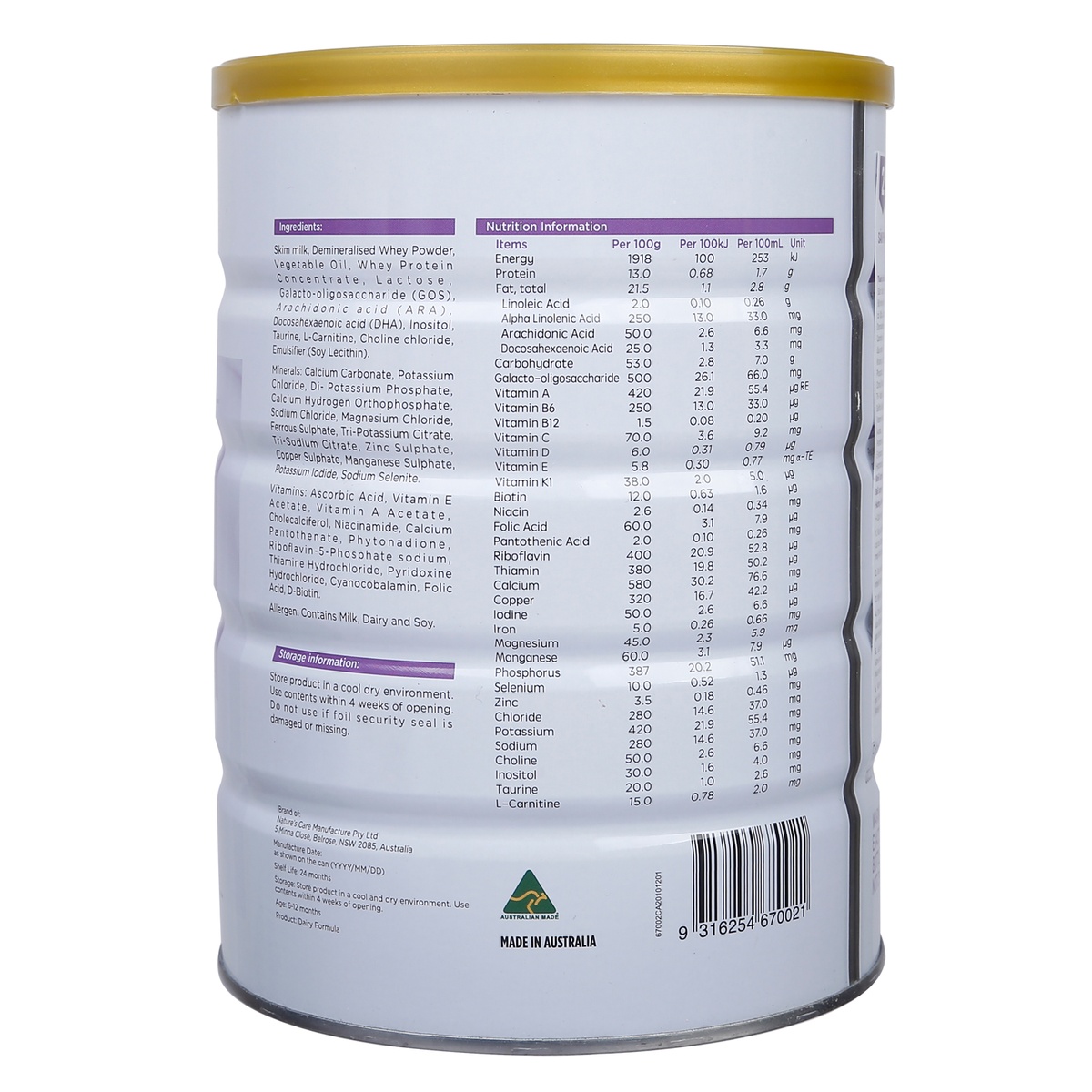 Sản phẩm dinh dưỡng công thức Healthy Care số 2 (Úc) Follow-On 900g dành cho trẻ 6 - 12 tháng  - mặt trái