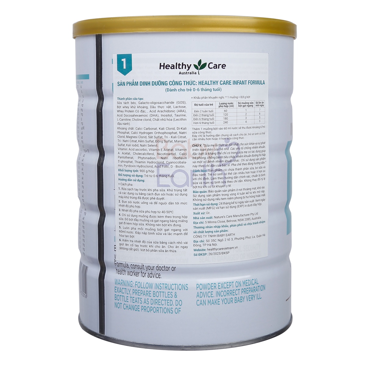 Sản phẩm dinh dưỡng công thức Healthy Care số 1 (Úc) Infant 900g dành cho trẻ 0 - 6 tháng  - mặt phải