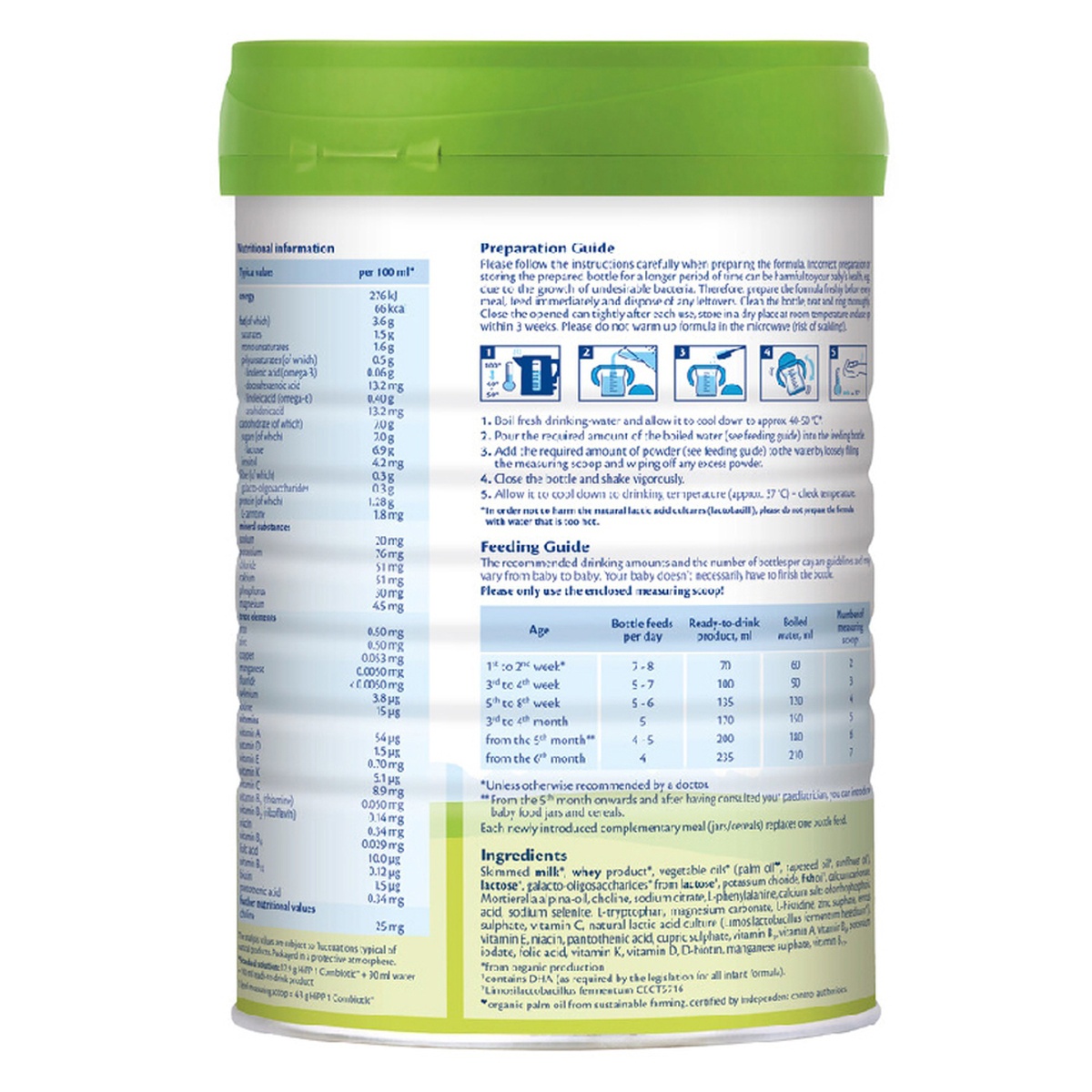 Sản phẩm dinh dưỡng công thức Hipp Organic Combiotic số 1 800g (cho bé từ 0-6 tháng) - mặt phải
