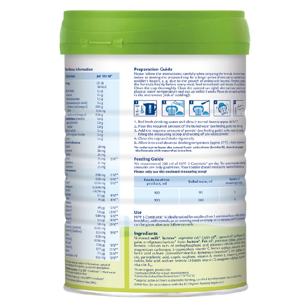 Sữa HiPP số 3 Organic Combiotic HMP (cho bé 1-3 tuổi) 800g - mặt phải
