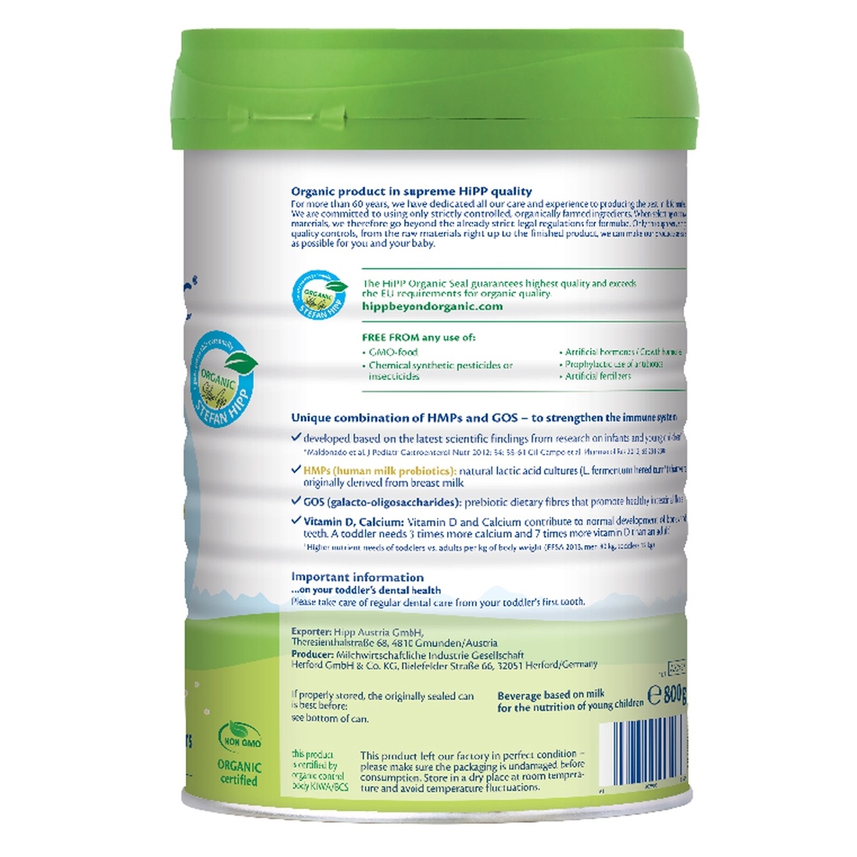 Thực phẩm bổ sung Hipp số 4 Organic Combiotic HMP 800g cho bé trên 3 tuổi - mặt phải