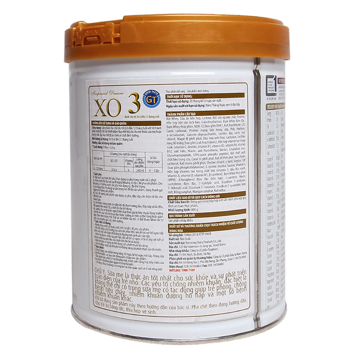 Sữa XO số 3 800g Hàn Quốc cho bé 6 - 12 tháng tuổi - mặt trái