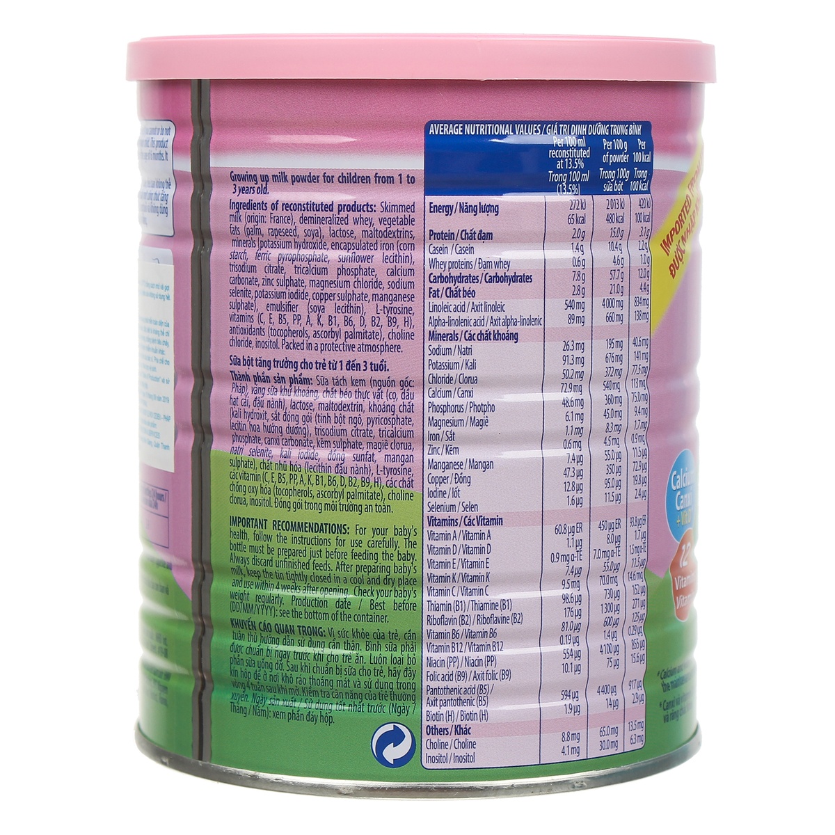 Sữa bột Lactel Eveil Growing up 400g - mặt trái