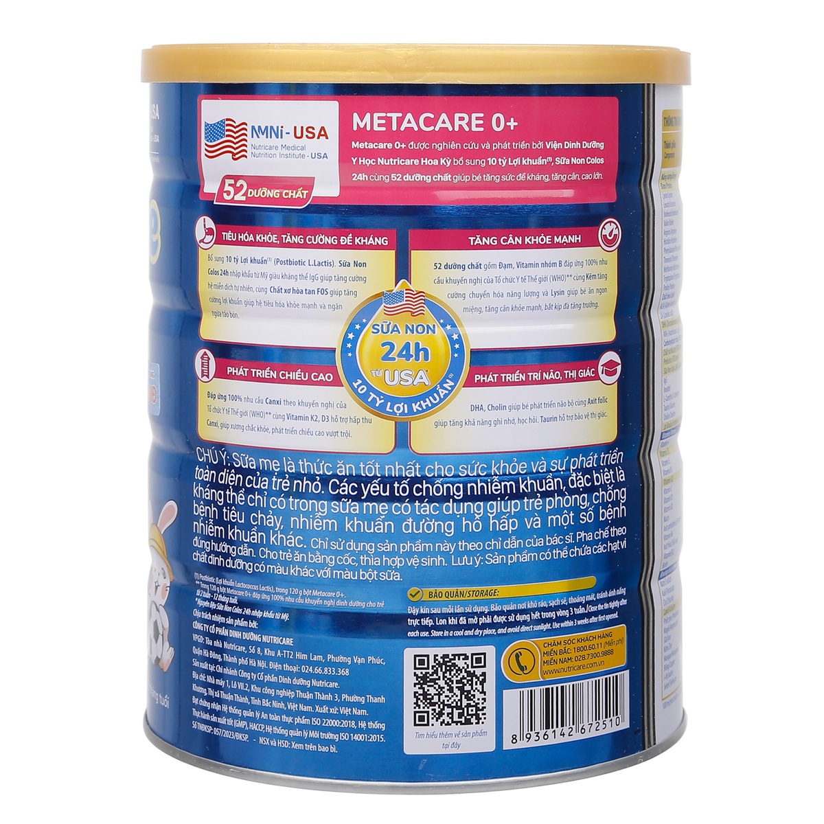 Sữa bột Metacare 0+ 800g (Xanh) - mặt trái