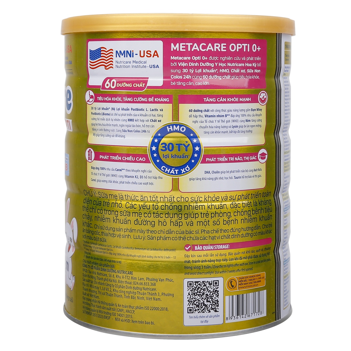 Sữa bột Metacare Opti 0+ (cho bé 0-12 tháng) 800g (Vàng) - mặt trái