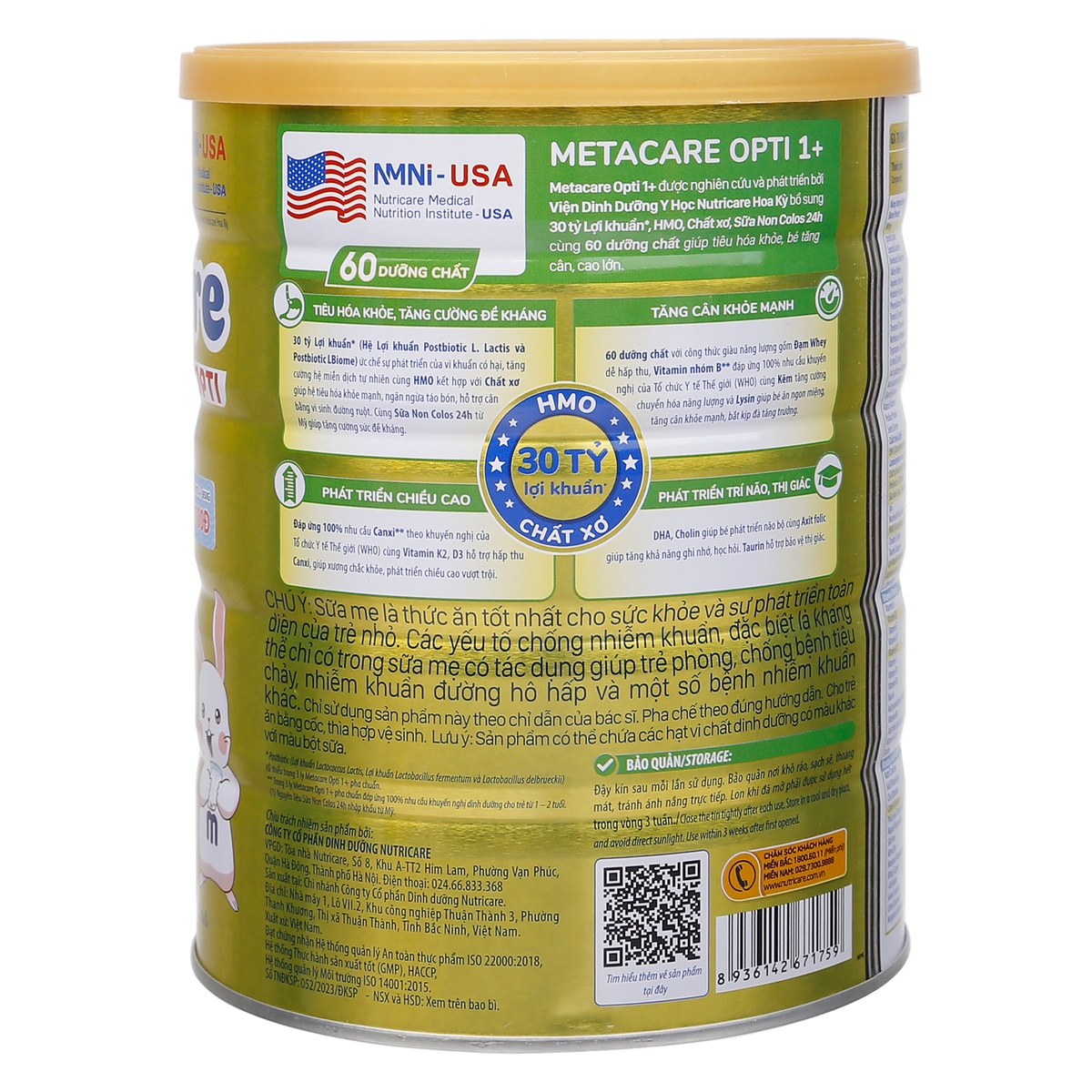 Sữa bột Metacare Opti 1+ (cho bé 1-2 tuổi) 850g (Vàng) - mặt trái