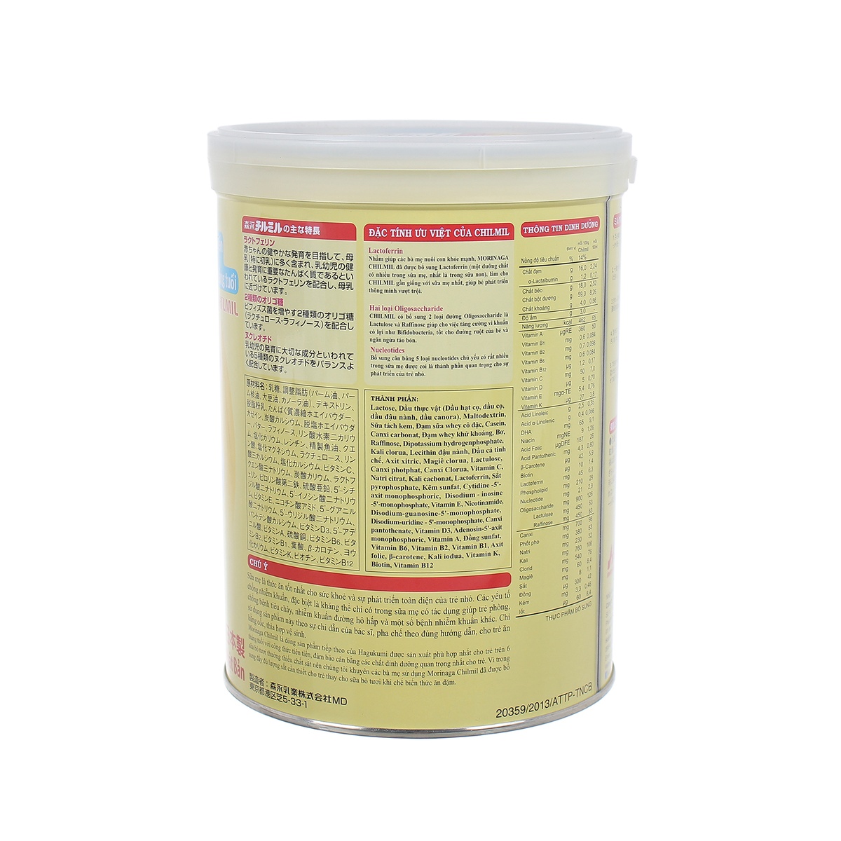 Sữa Morinaga Chilmil số 2 850g (6 - 36 tháng) - mặt sau