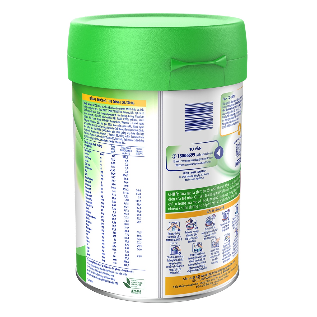 Sữa Nan Organic số 2 900gr cho bé từ 6-24 tháng tuổi - mặt trái