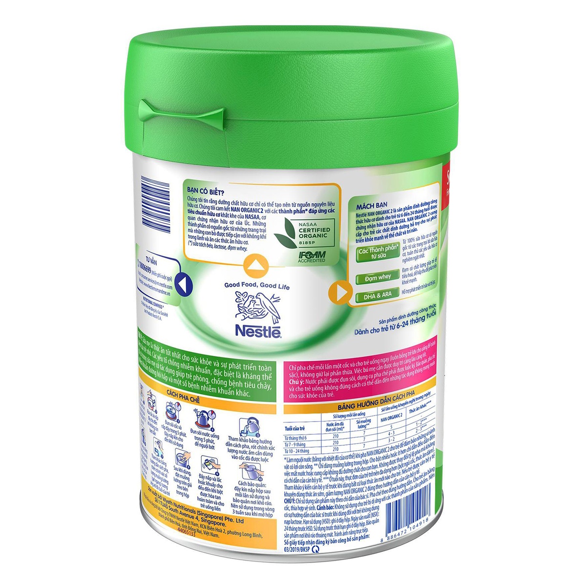 Sữa Nan Organic số 2 900gr cho bé từ 6-24 tháng tuổi - mặt phải