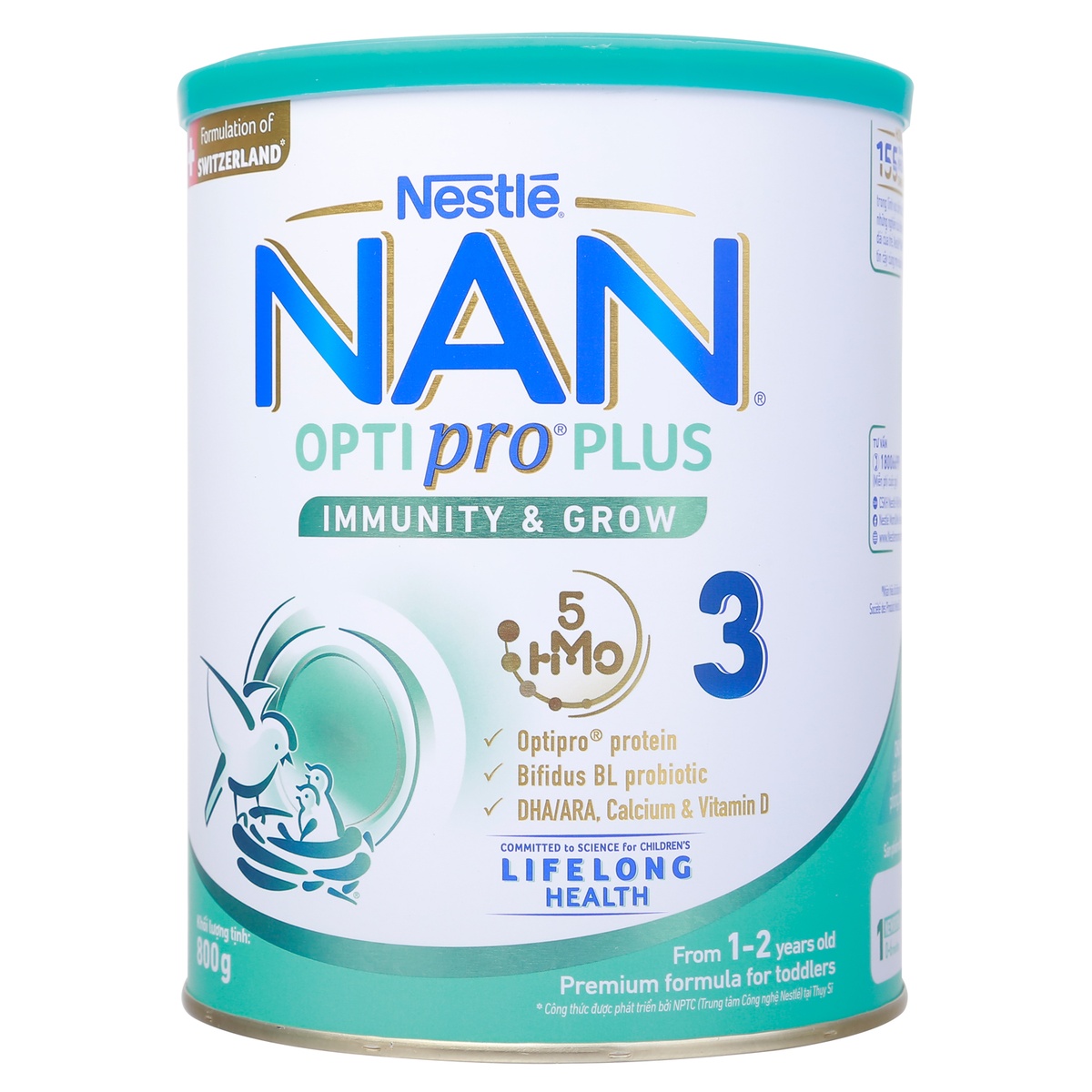 Sữa Nestlé Nan Optipro Plus Số 3 5HMO (cho bé từ 1-2 tuổi) 800g - mặt trái