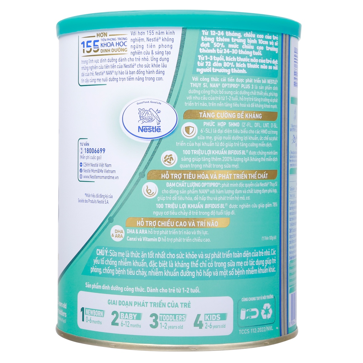 Sữa Nestlé Nan Optipro Plus Số 3 5HMO (cho bé từ 1-2 tuổi) 800g - mặt phải