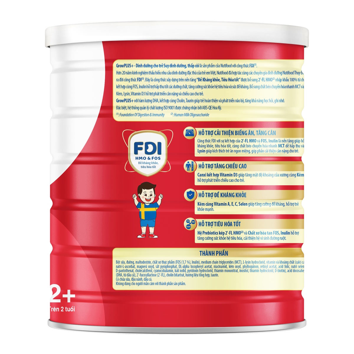 Thực phẩm cho chế độ ăn đặc biệt Nutifood Grow Plus đỏ 2+ 1.5kg - mặt trái