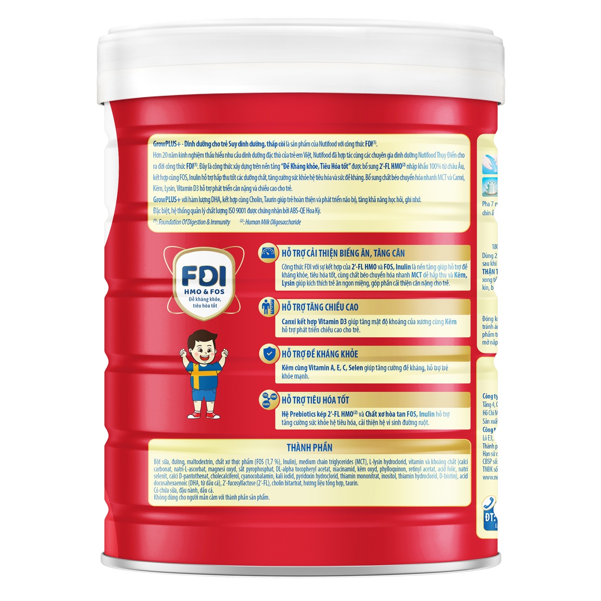 Sữa bột Nutifood Grow Plus đỏ 2+ 850g - mặt trái