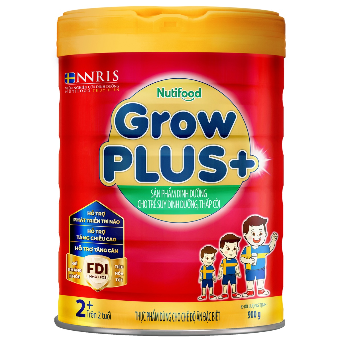 Sữa bột Nutifood Grow Plus đỏ 2+ 900g - mặt sau